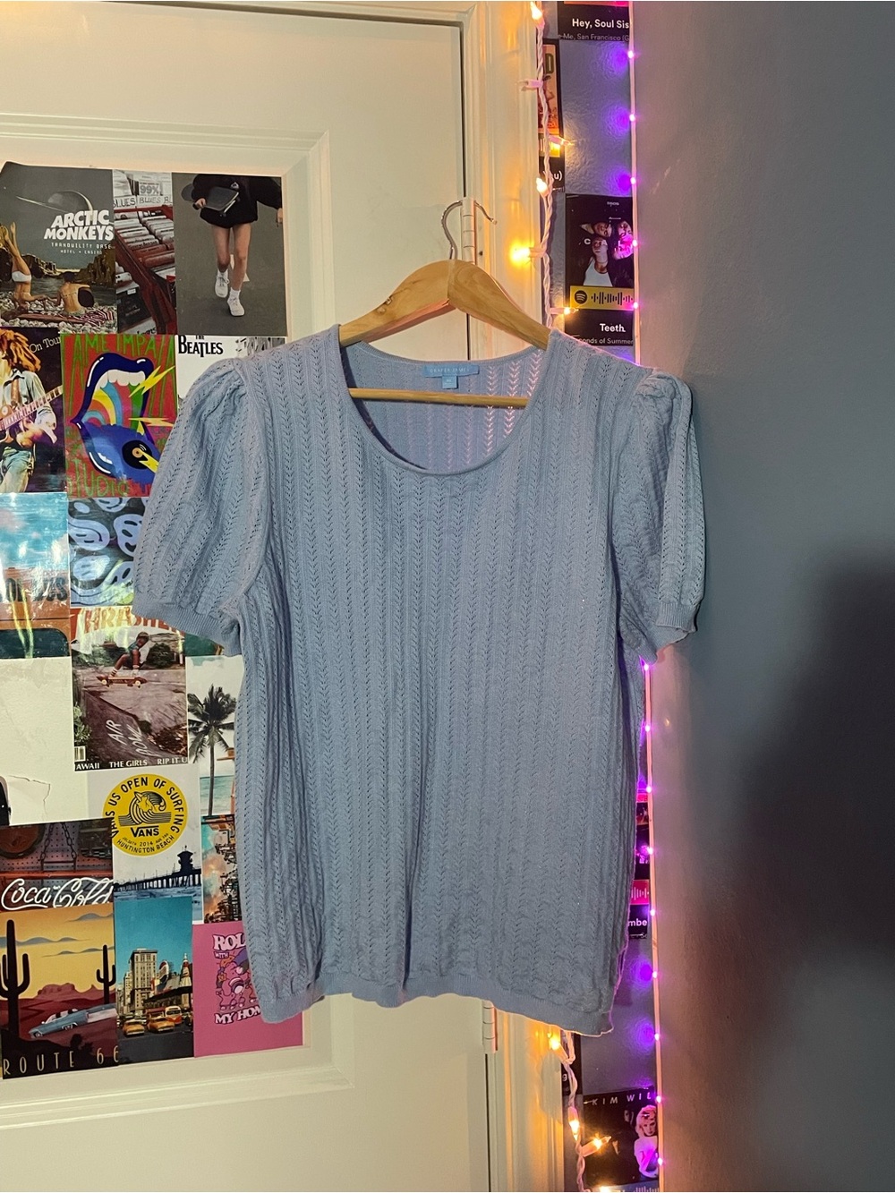 Light Blue Puff Sleeve Knit Top